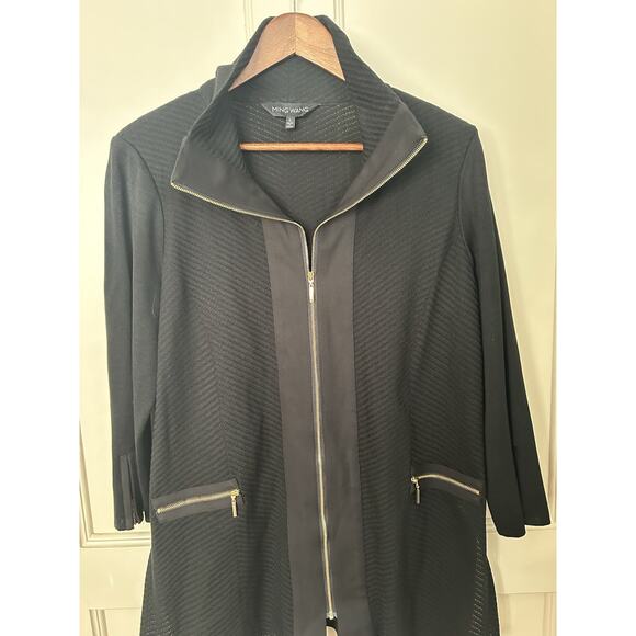 Ming Wang Full Zip Tunic Style Knit Sweater Womens Size Large Black Classic - Picture 2 of 9
